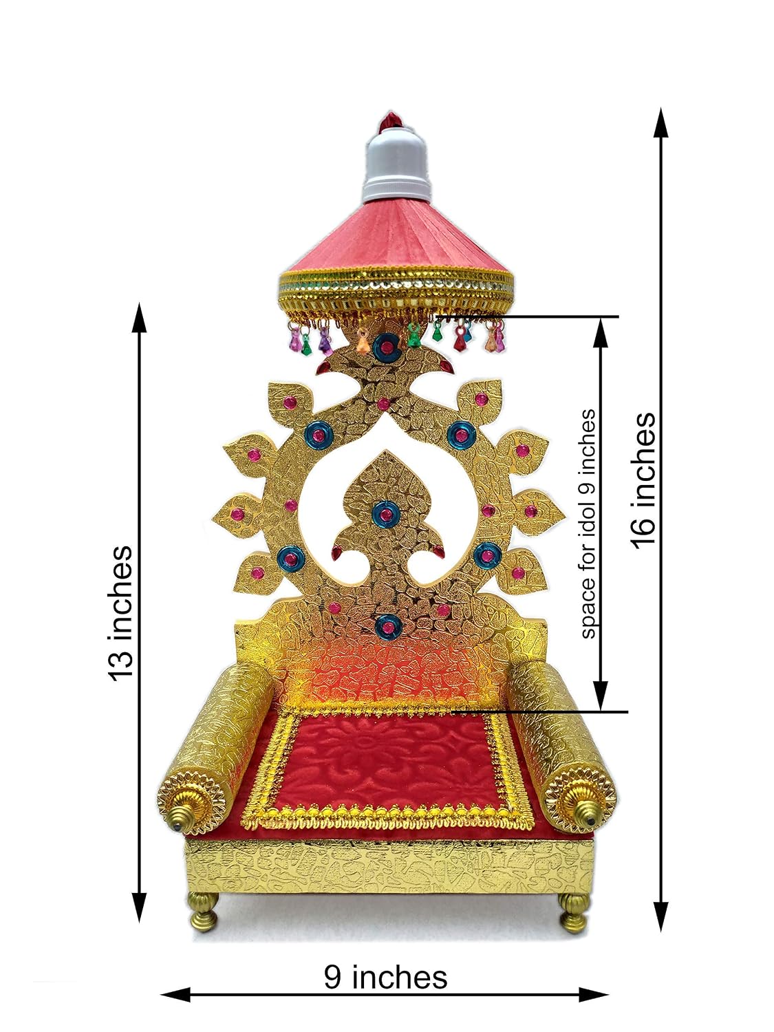 SHINDE EXPORTS Wooden Singhasan Throne with Umbrella/chatra and Light for god laddu Gopal Lord Thakur Pooja (13 inches)