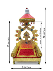 SHINDE EXPORTS Wooden Singhasan Throne with Umbrella/chatra and Light for god laddu Gopal Lord Thakur Pooja (13 inches)