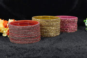 NMII Glass with Zircon Gemstone and Beads Studdded Glossy Finished Traditional Bangle Set For Women and Girls