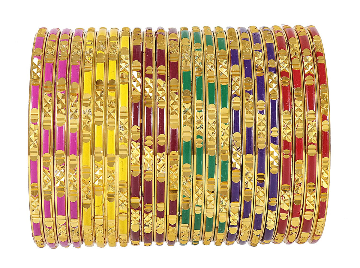 NMII Non-Precious Metal Base Metal with Cutting Pattern worked Glossy Finished Bangle Set For Women and Girls