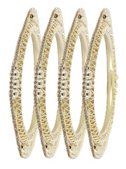 NMII Traditional Golden Metal with Zircon Stone & Pearls Moti Beads Work Kada Bangles Set For Women & Girls | Designer Women's Bangles Latest | Metal Bangles | Bridal Wedding Bangles-Set of 4