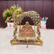 KridayKraft Metal Laddu Gopal Jhulla for Janmastmi Festive Gold Plated Decor Your Home Metal Palna for Krishna ji, Temple Office,Gift Article.