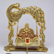 KridayKraft Metal Laddu Gopal Jhulla for Janmastmi Festive Gold Plated Decor Your Home Metal Palna for Krishna ji, Temple Office,Gift Article.