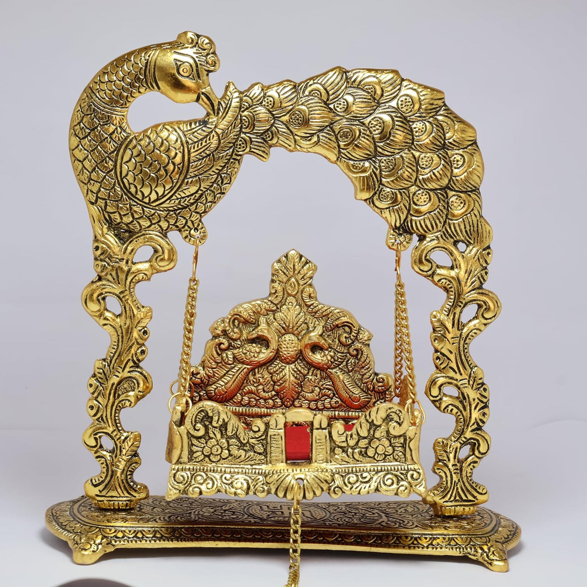KridayKraft Metal Laddu Gopal Jhulla for Janmastmi Festive Gold Plated Decor Your Home Metal Palna for Krishna ji, Temple Office,Gift Article.
