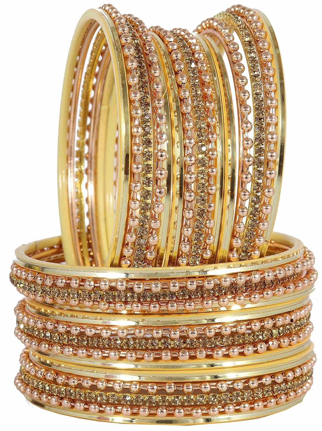 NMII Non-Precious Metal Base Metal With Zircon Gemstone and Linked With Ball Chain and Plane Bangles Set For Women and Girls