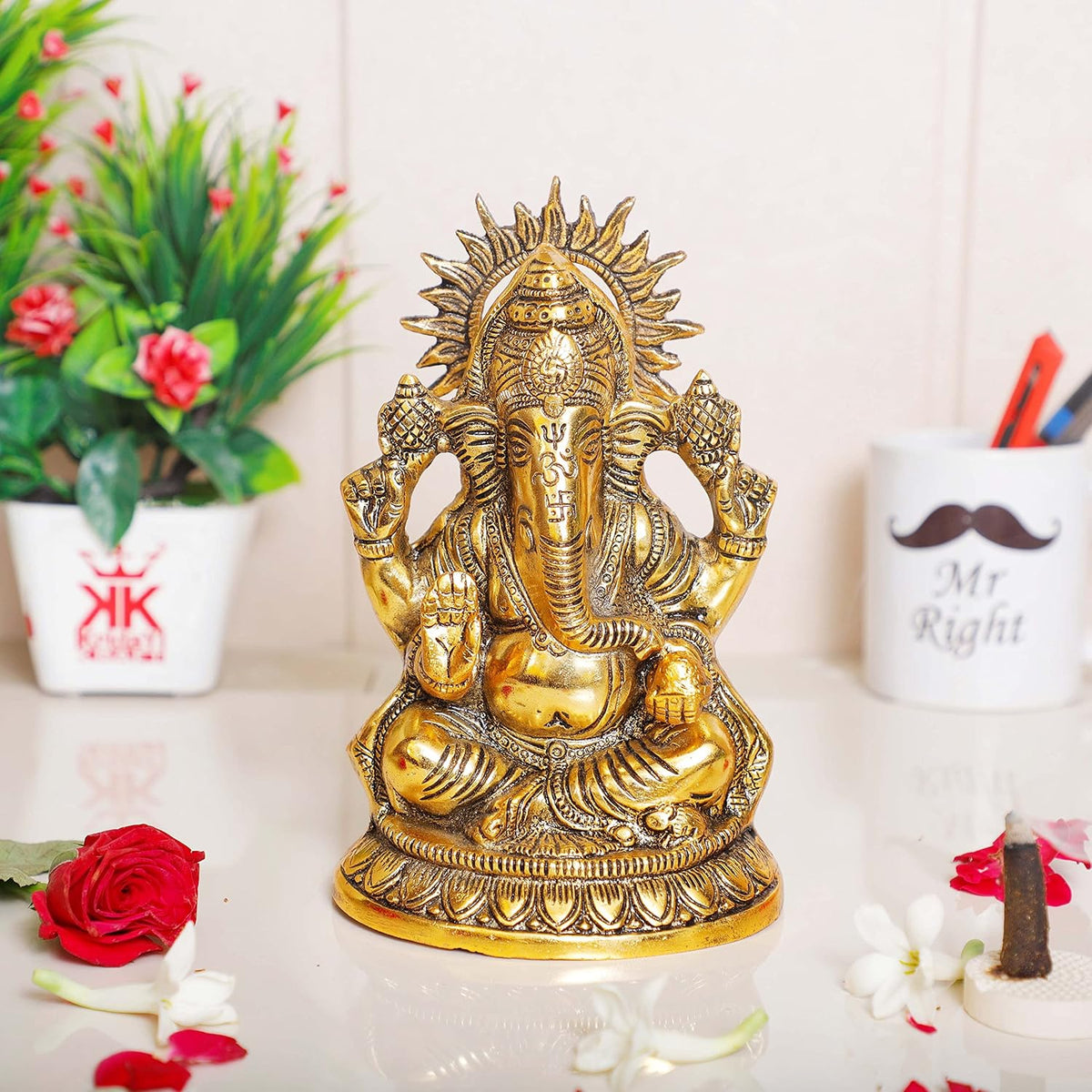 KridayKraft Ganesha Metal Statue,for Temple Pooja,Ganesha Idol Murti Decorative Your Home,Office & Religious Gift Article,Ganpati ji Sculpture Sowpiece Figurine...