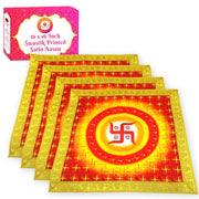 Bhakti Lehar Printed Silk Satin God Chowki Aasan Cloth for Puja (Size: 16" x 16" Inch) | Pooja Assan Kapda | Satin Altar Cloth Mat for Puja Mandir, Temple and Decoration (Set of 4)