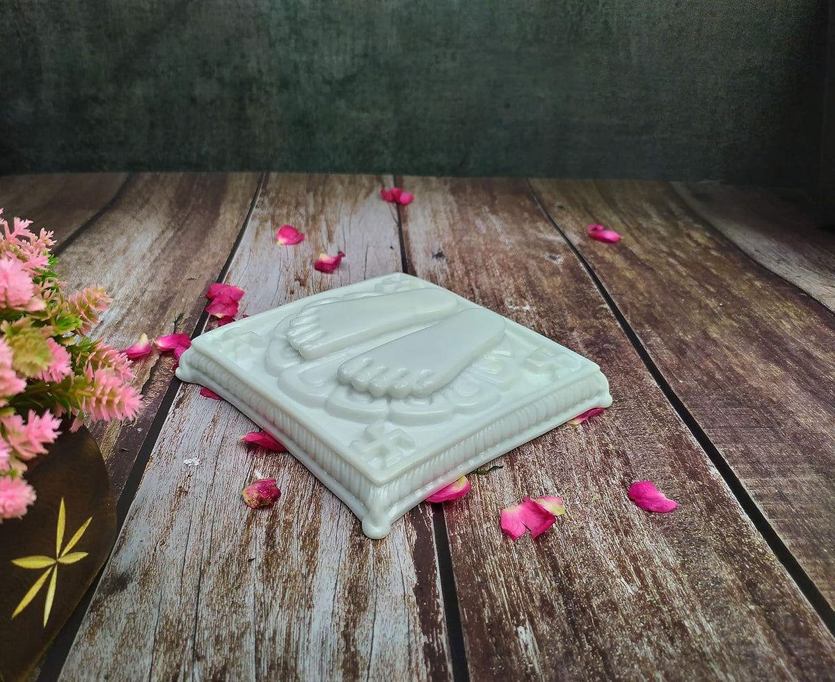 SHINDE EXPORTS Marble Charan Paduka for Puja (White, Design 11)