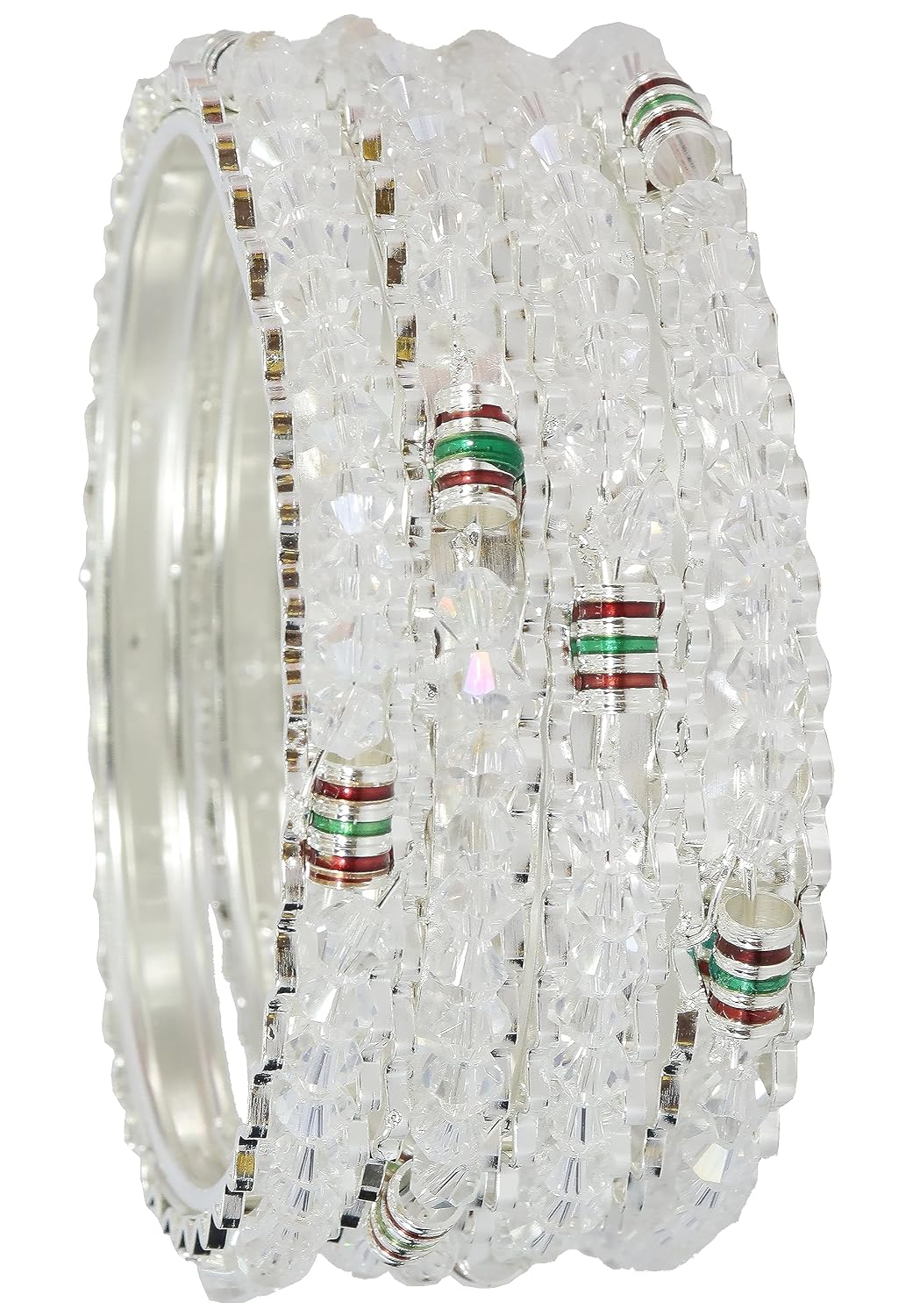 NMII Alloy Metal Silver Bangles Set For Girls and Women Studded Pearls & Beads| Fancy Stylish Bangles | Metal bangles | Women's Bangle | (Pack of 4)