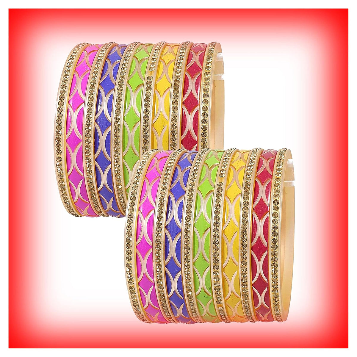 NMII Acrylic (Plastic) with Zircon Gemstone Studded worked Glossy Finished Bangle Set For Women and Girls
