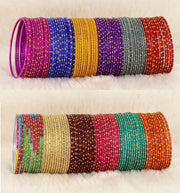 NMII Multicolour Metal Bangles Set with Golden Polka Dots & Cutting Design For Women & Girls | Women's Bangles Combo | Traditional Design Golden Bangles | Chudi Set- Pack of 144 Bangle