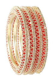 NMII Latest Gold Plated Metal with Zircon Diamond Stone & Pearls Moti Bangles Set For Women & Girls | Traditional Women's Bangles | Designer Fancy Kada For Women | Wedding Bangles- Set of 4