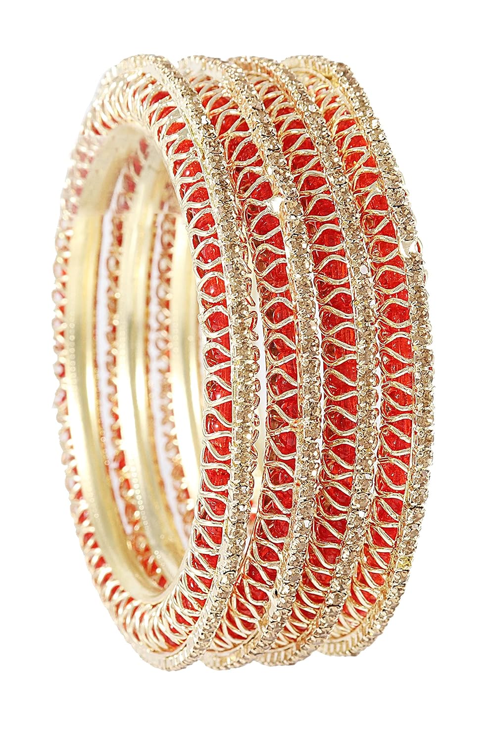 NMII Latest Gold Plated Metal with Zircon Diamond Stone & Pearls Moti Bangles Set For Women & Girls | Traditional Women's Bangles | Designer Fancy Kada For Women | Wedding Bangles- Set of 4