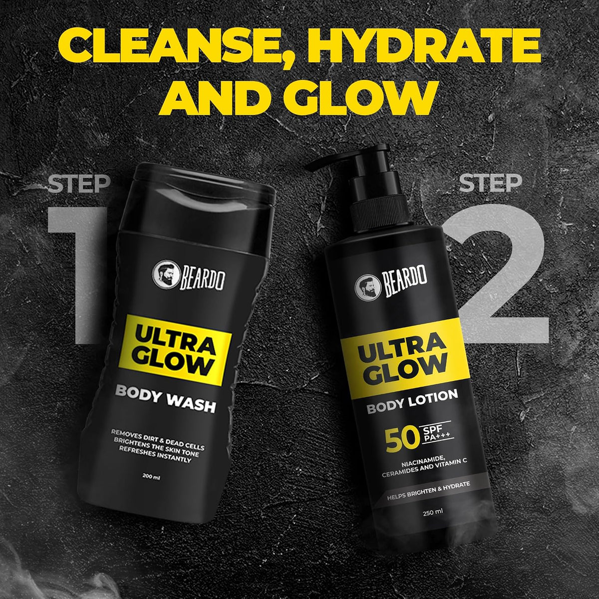 Beardo Ultraglow SPF 50 PA+++ Body Lotion for Men, 250 ml | Sun protection,Hydrating & Light Weight Winter Moisturizer for Body | Moisturizes & Nourishes Dry Skin | Body Butter for Men