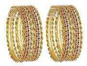 NMII Gold Plated Metal with Zircon Gemstone Studded Traditional Bangles Set For Women & Girls | Golden Bangles | Stylish Design | Designer Women's Bangles- Set of 16