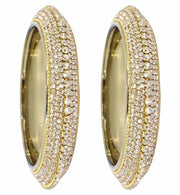 NMII Glass with Premium Golden Zircon Gemstone Studded Bangles Kada Set For Women & Girls | Fancy Glass Bangles | Traditional Kangan | Glass Bangles For Wedding, Party, Occasion Wear- Set of 2