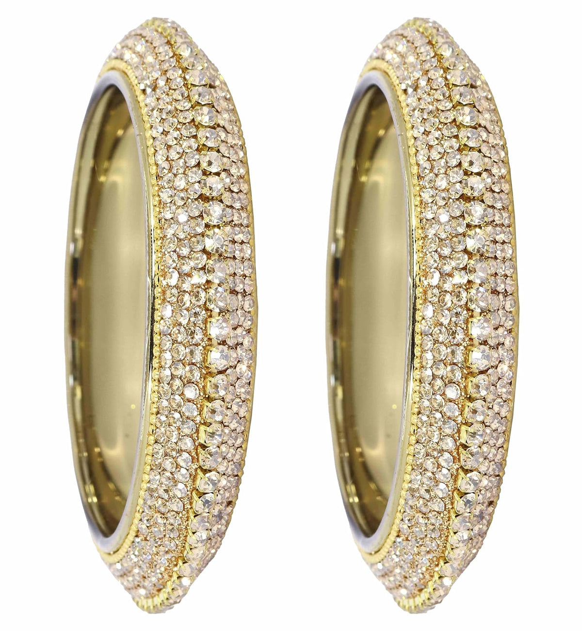 NMII Glass with Premium Golden Zircon Gemstone Studded Bangles Kada Set For Women & Girls | Fancy Glass Bangles | Traditional Kangan | Glass Bangles For Wedding, Party, Occasion Wear- Set of 2