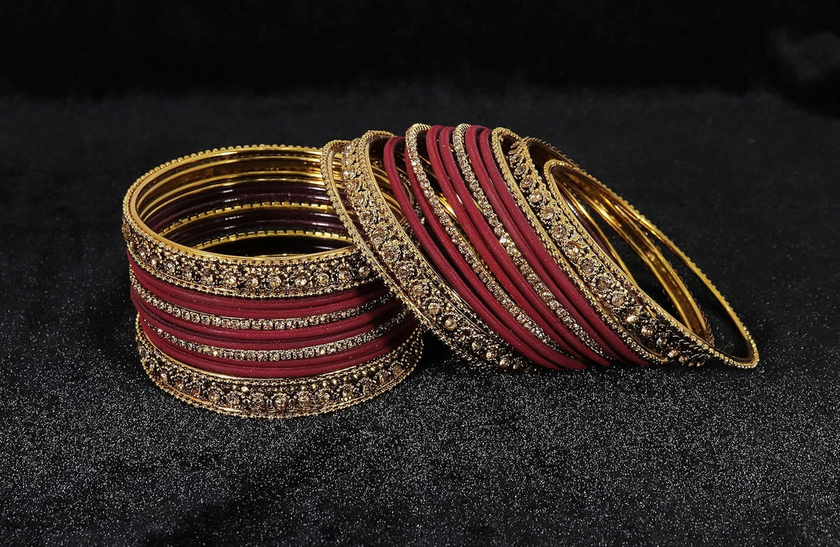 NMII Metal With Zircon Gemstone Studded Glossy Finished Traditional Bangle set for Women and Girls
