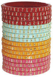 NMII Acrylic (Plastic) With Zircon Gemstone and Studded Worked with Glossy Finished Kada Set For Women and Girls