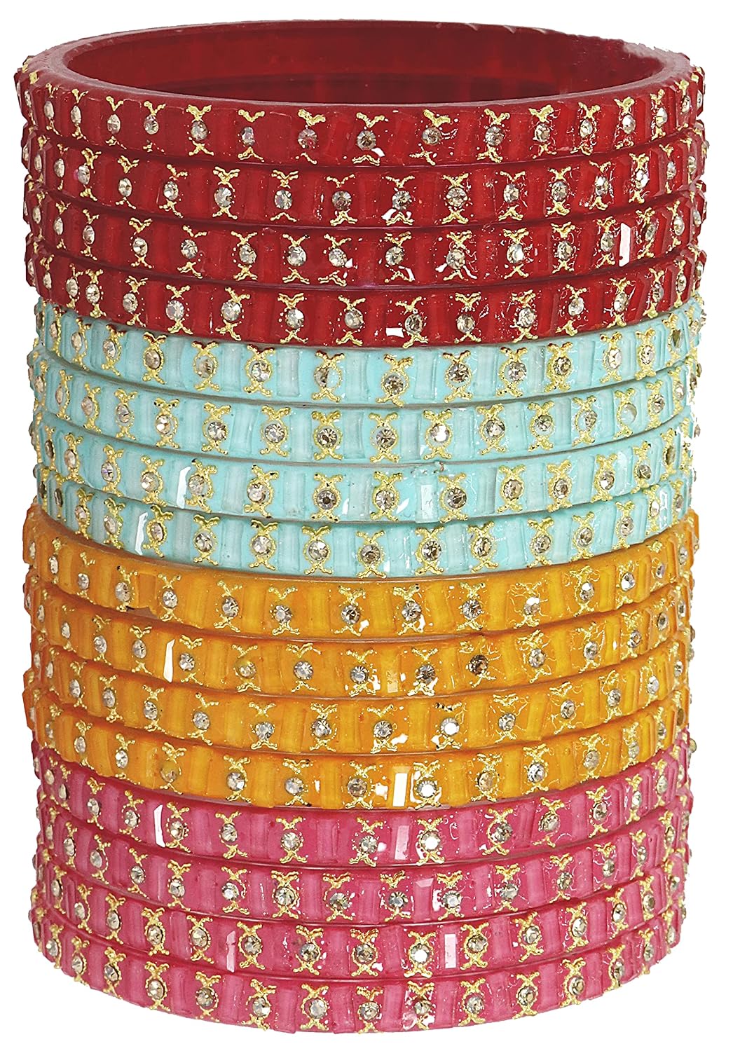 NMII Acrylic (Plastic) With Zircon Gemstone and Studded Worked with Glossy Finished Kada Set For Women and Girls