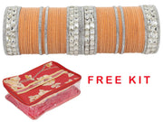 NMII Metal with Zircon Gemstone and Velvet Adorned Bangles Set For Girls and Women I Traditional Bangle Set, Wedding Bangle Set I Pack of 68 Bangles