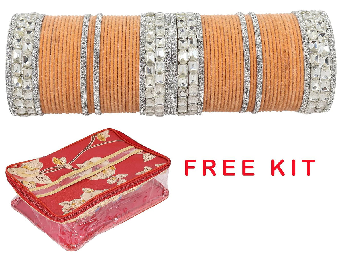 NMII Metal with Zircon Gemstone and Velvet Adorned Bangles Set For Girls and Women I Traditional Bangle Set, Wedding Bangle Set I Pack of 68 Bangles