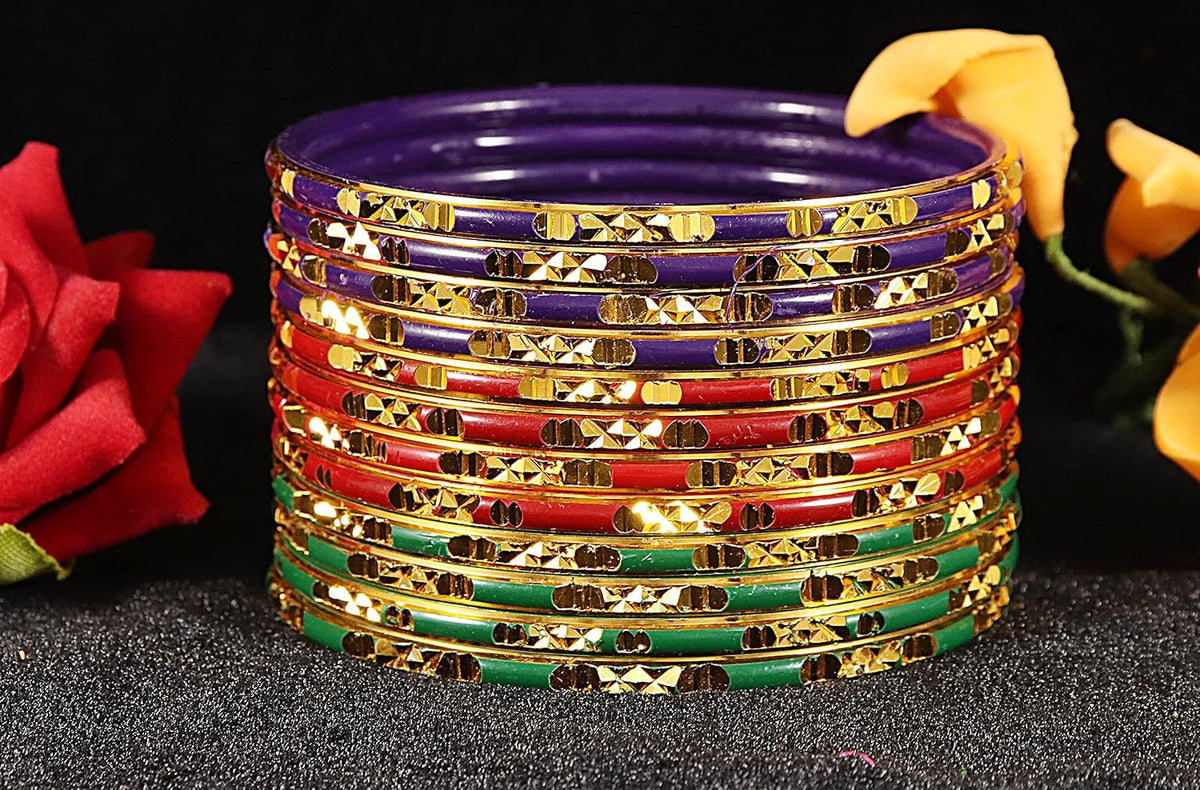 NMII Non-Precious Metal Base Metal with Cutting Pattern worked Glossy Finished Bangle Set For Women and Girls