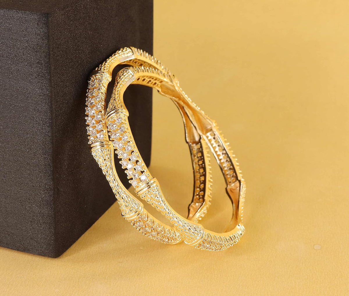 NMII Premium CZ American Diamond Alloy Metal Bangles For Women & Girls | Traditional AD Stone Bangles Bracelet | Designer Bridal Kangan Diamond | Stylish Chudi Set For Wedding, Party- Set of 2 Bangle