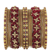 NMII Non-Precious Metal Base Metal with Zircon Gemstone Or Pearl and Flower Pattern with Ball Chain Linked Glossy Finished Bangle Set