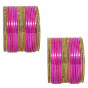 NMII Non Precious Metal with Base Metal Zircon Gemstone Studded Glossy Finished and Textured Design Traditional Bangle set for Women and Girls