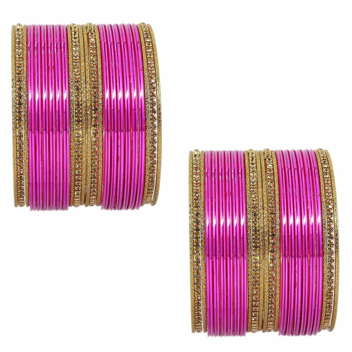 NMII Non Precious Metal with Base Metal Zircon Gemstone Studded Glossy Finished and Textured Design Traditional Bangle set for Women and Girls