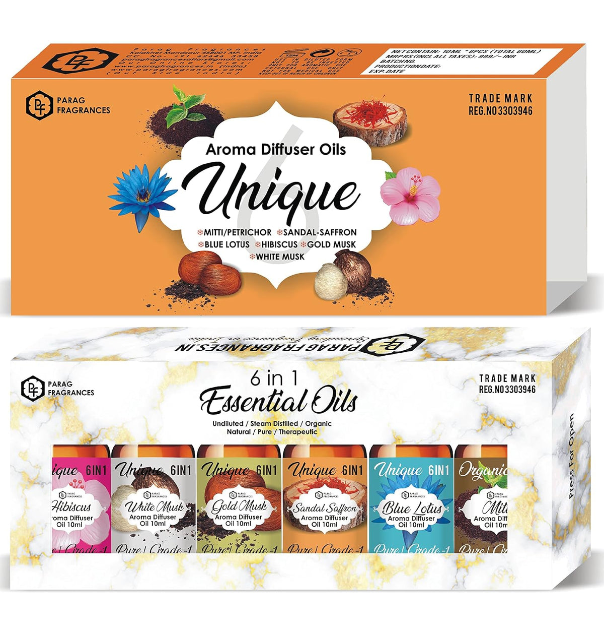 Parag Fragrances Pure, Natural & Organic Essential Oils Set (Unique 6 in 1)