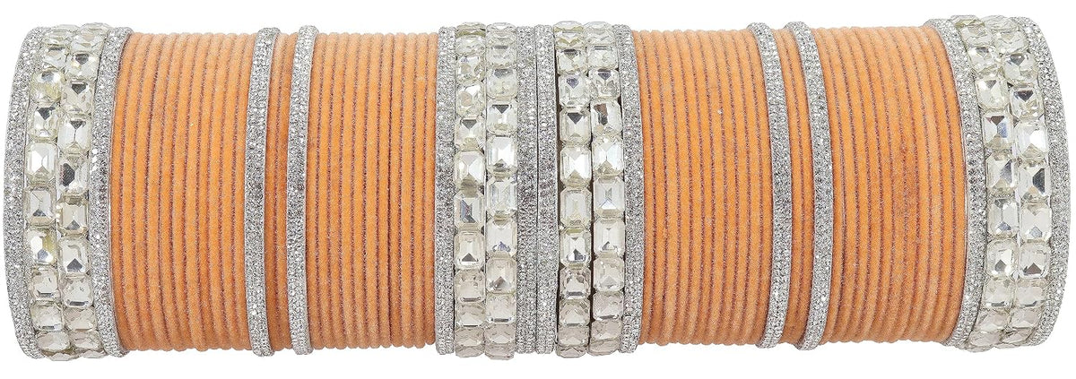 NMII Metal with Zircon Gemstone and Velvet Adorned Bangles Set For Girls and Women I Traditional Bangle Set, Wedding Bangle Set I Pack of 68 Bangles