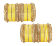 NMII Acrylic (Plastic) with Zircon Gemstone Or Beads and Spread with Glitter Pattern Glossy Finished Chuda Set For Women and Girls, (Yellow16_2.8 Inches), Pack Of 60 Bangle Set