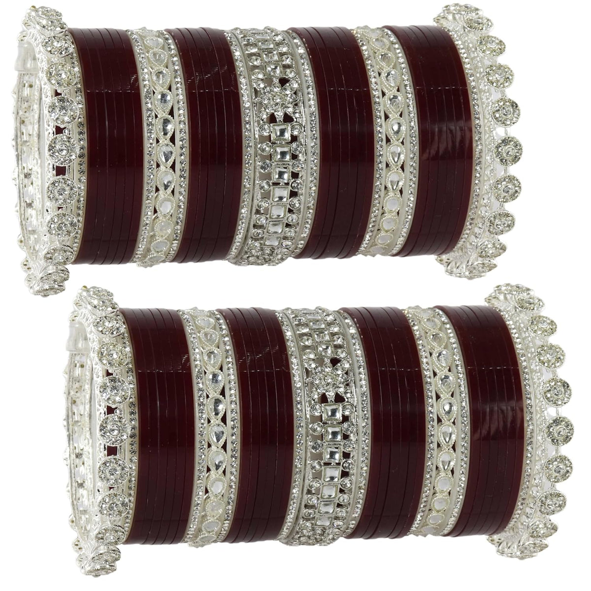 NMII Premium Metal Bangles Silver Chuda Set For Bridal Women & Girls with Zircon Diamond & Kundan Beads | Designer AD Chuda | Bridal Bangles Chooda Set For Wedding, Party, Occasion-Set of 74