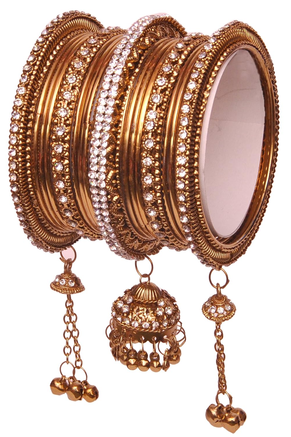 NMII Non-Precious Metal Base, Metal With Zircon Gemstone and Latkan Jhumki Bangles Set For Women and Girls