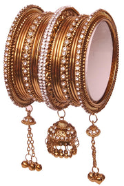 NMII Non-Precious Metal Base, Metal With Zircon Gemstone and Latkan Jhumki Bangles Set For Women and Girls