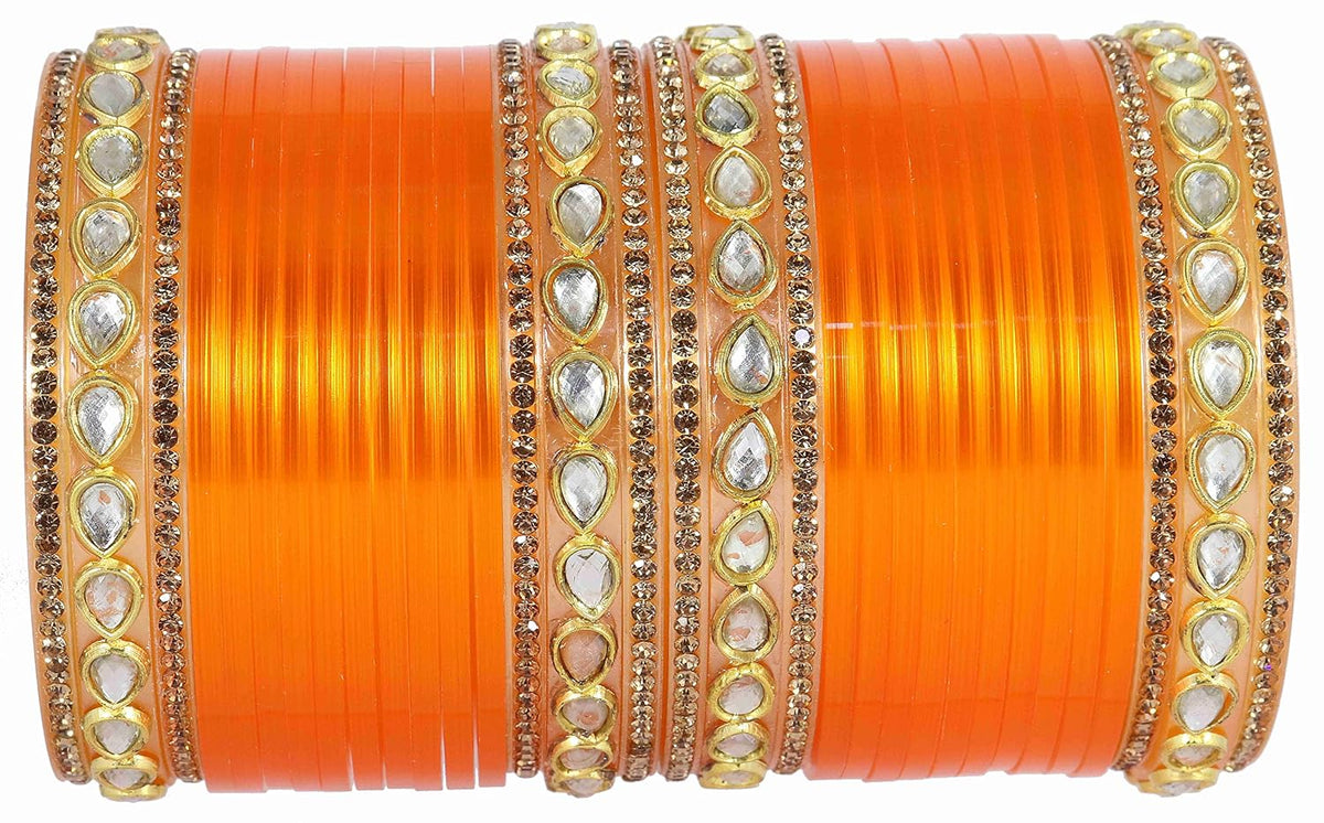 NMII Acrylic (Plastic) with Oval Beads Or Zircon Gemstone Studded Worked Glossy Finished Short Chuda Set for Women and Girls