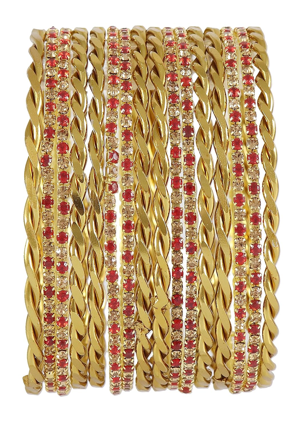 NMII Gold Plated Metal with Zircon Gemstone Studded Traditional Bangles Set For Women & Girls | Golden Bangles | Stylish Design | Designer Women's Bangles- Set of 16