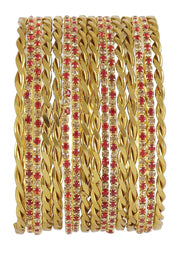 NMII Gold Plated Metal with Zircon Gemstone Studded Traditional Bangles Set For Women & Girls | Golden Bangles | Stylish Design | Designer Women's Bangles- Set of 16