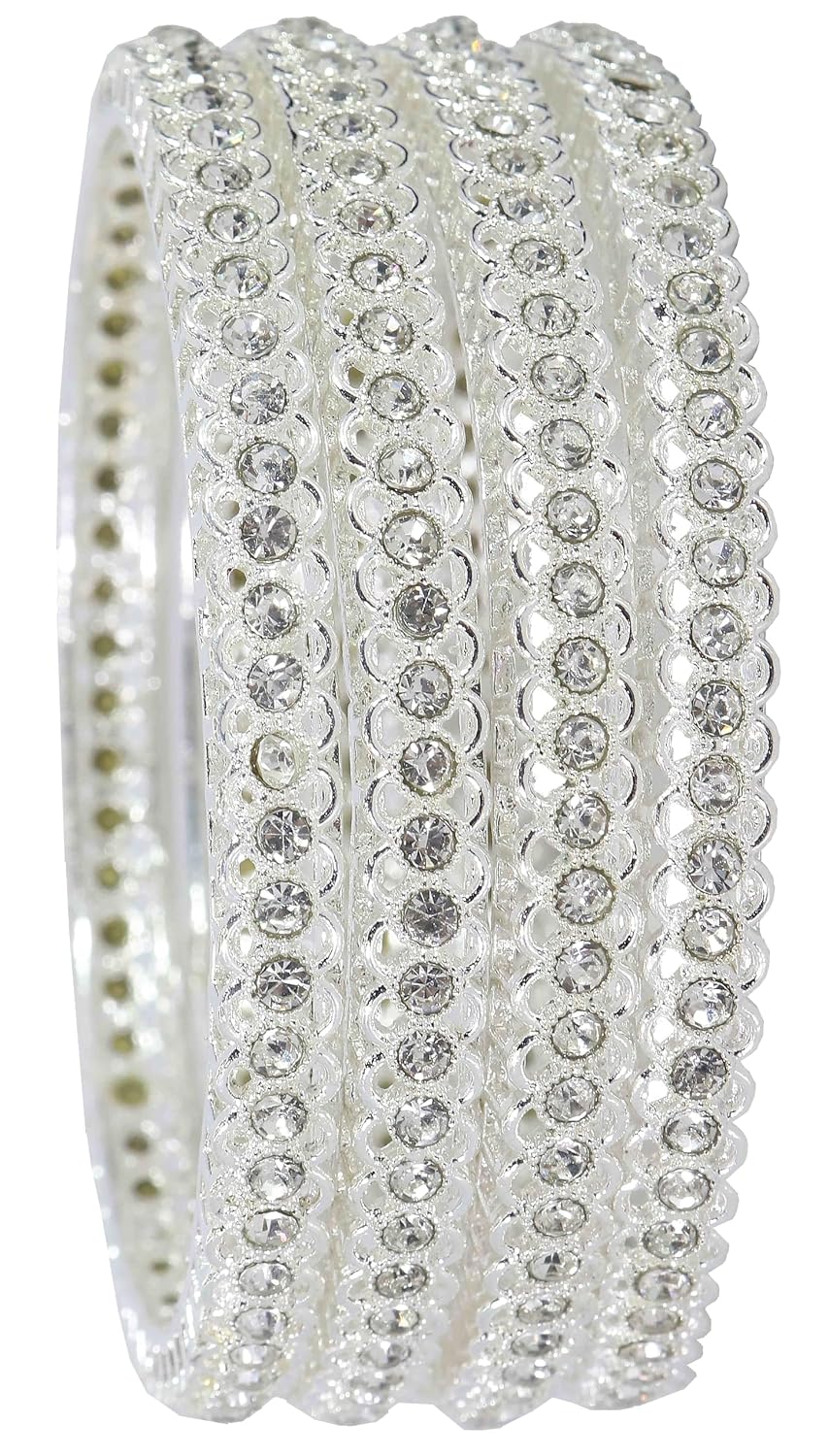 NMII Stylish Designer Metal Bangles Set For Women & Girls with Zircon Stone | Diamond Bangles | Traditional Bangles For Wedding, Party, Shadi, Function | Women's Fashion Jewellery- Set of 4
