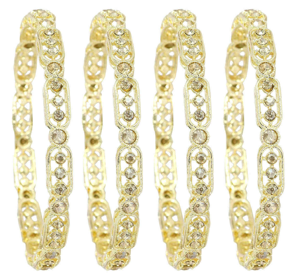 NMII Gold Plated Metal American Diamond Bangles Set For Women & Girls | Premium Traditional Design Kada Set For Women | Kada Bangles For Women | Wedding Fashion Jewellery- Set of 4