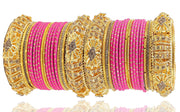 NMII Golden Polka Dotted Metal Bangles Chuda Set For Women & Girls with Zircon Stone & Beads Worked | Traditional Women's Bangles Chooda Set | Bangles For Women Latest- Set of 34