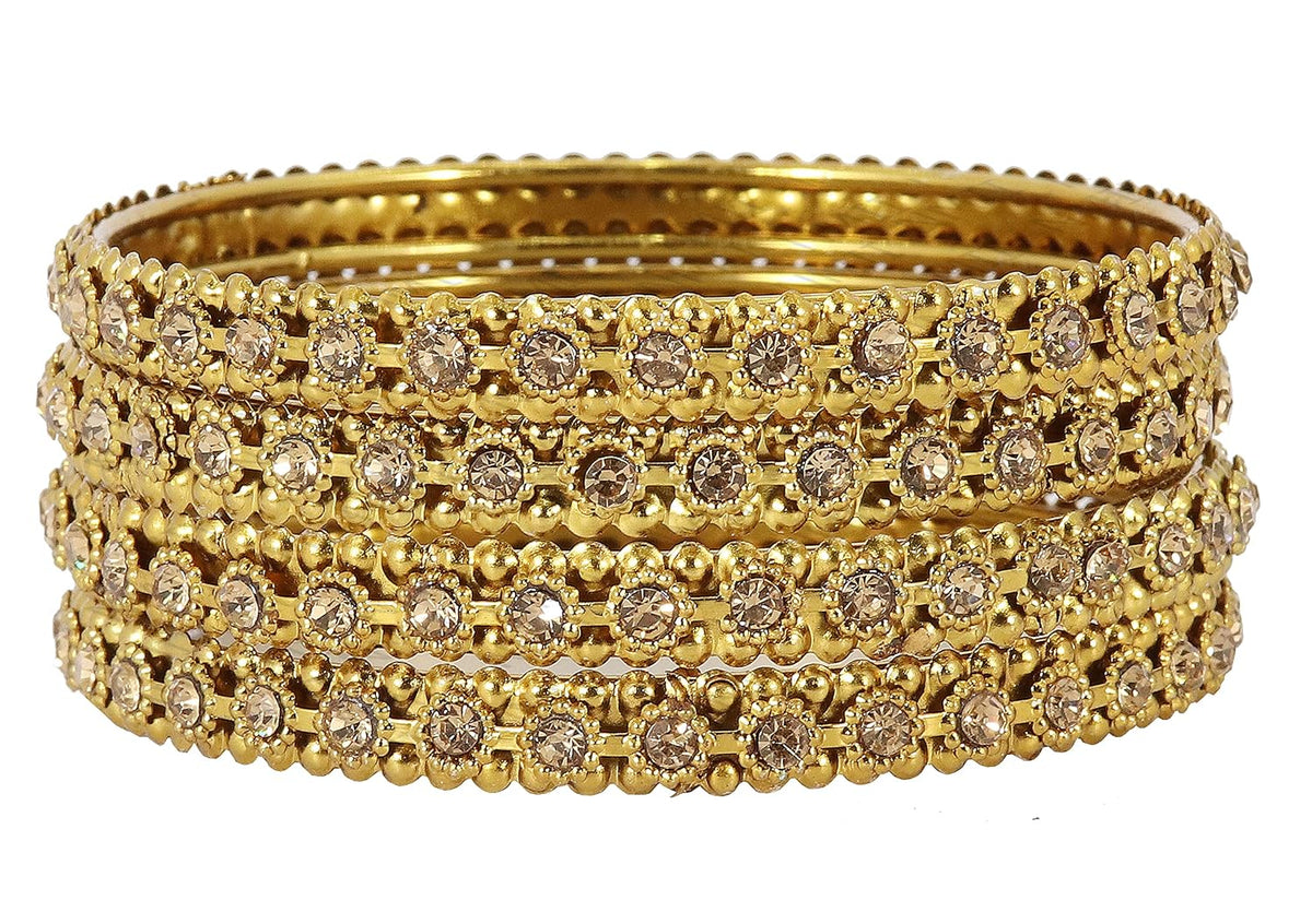 NMII Metal with Zircon Gemstone Studded Kada set for Women/Girls