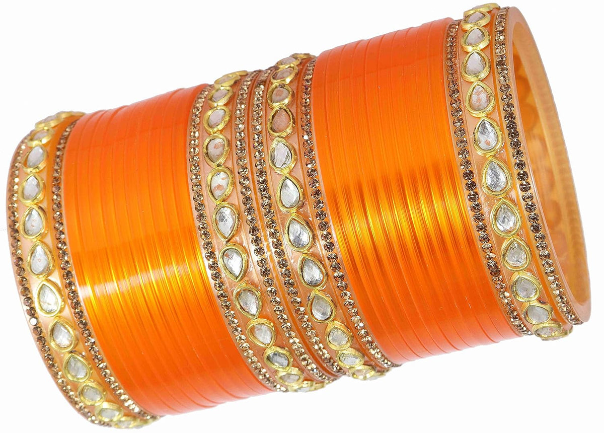 NMII Acrylic (Plastic) with Oval Beads Or Zircon Gemstone Studded Worked Glossy Finished Short Chuda Set for Women and Girls