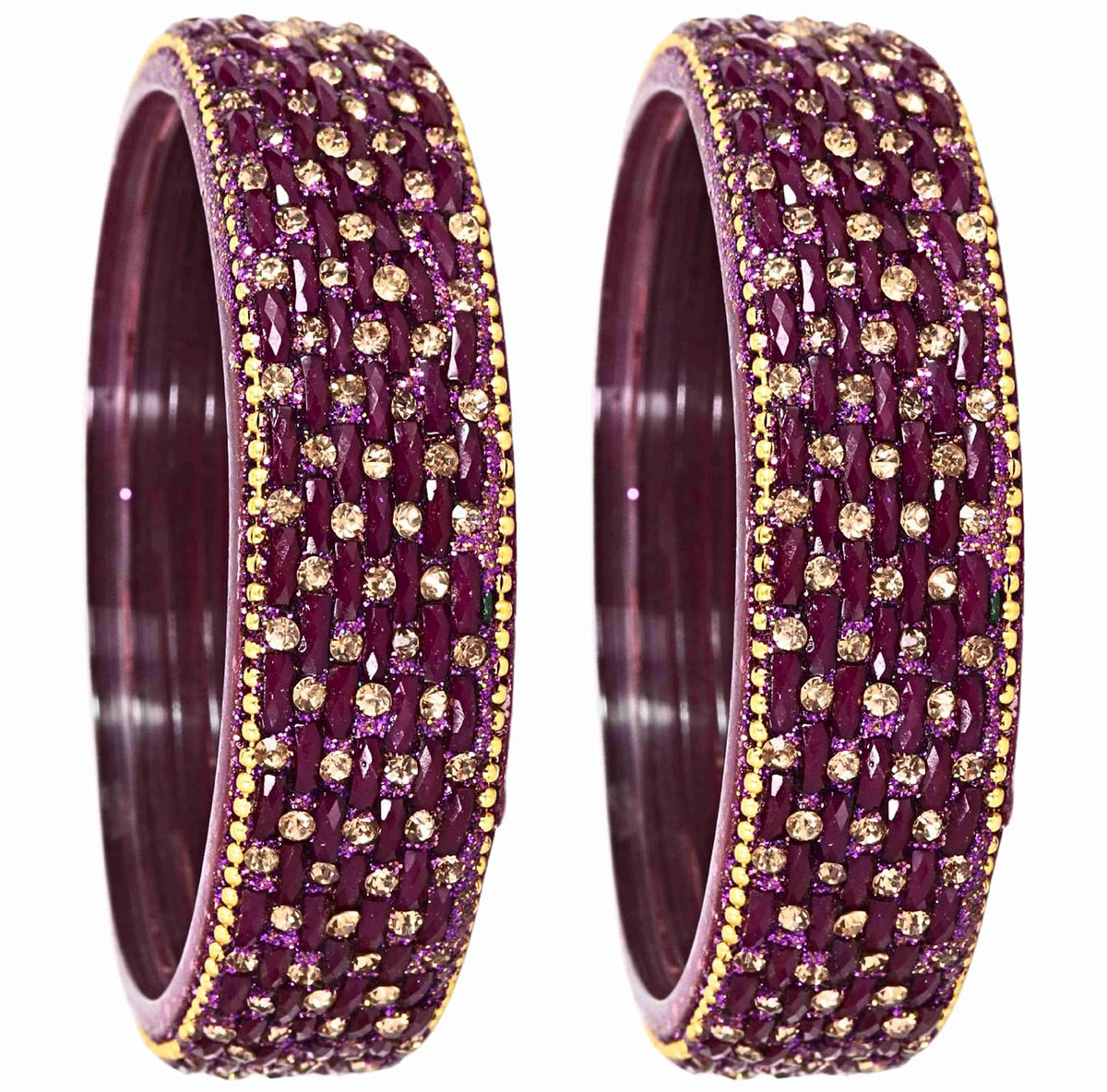 NMII Glass Golden Zircon GemStone & Beads Studded Thick Kada Set For Women & Girls | Chudi Set | Glass Bangles For Women | Fancy Kada For Women Party, Wedding, Occasion, Daily use