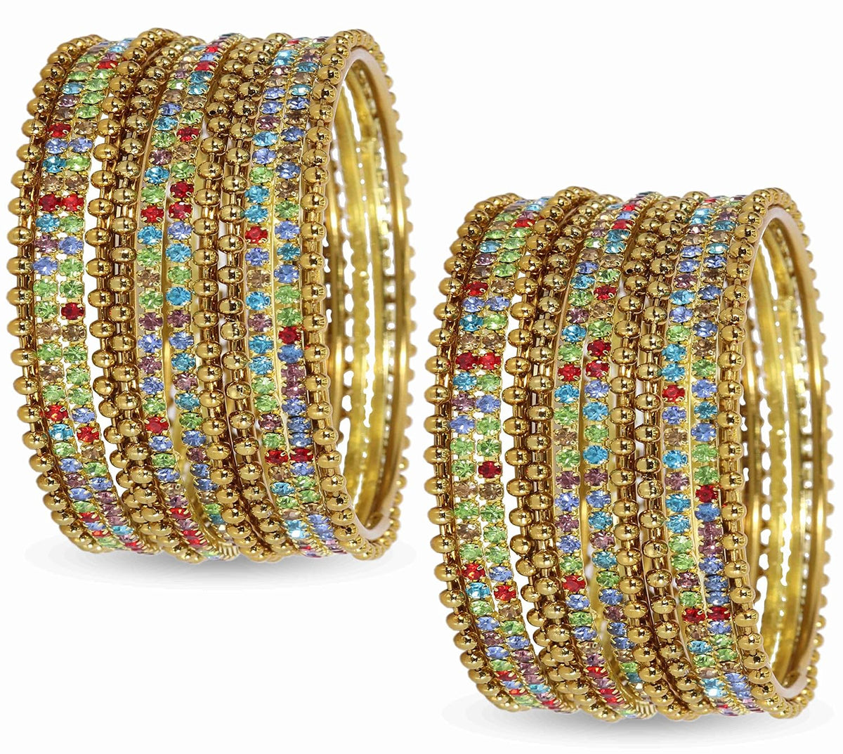 NMII Non-Precious Metal With Base Metal And Zircon Gemstone Studded Ballchain Linked Glossy Finished Bangle Set For women and Girls