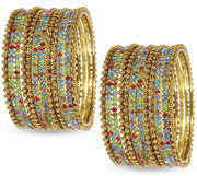 NMII Non-Precious Metal With Base Metal And Zircon Gemstone Studded Ballchain Linked Glossy Finished Bangle Set For women and Girls