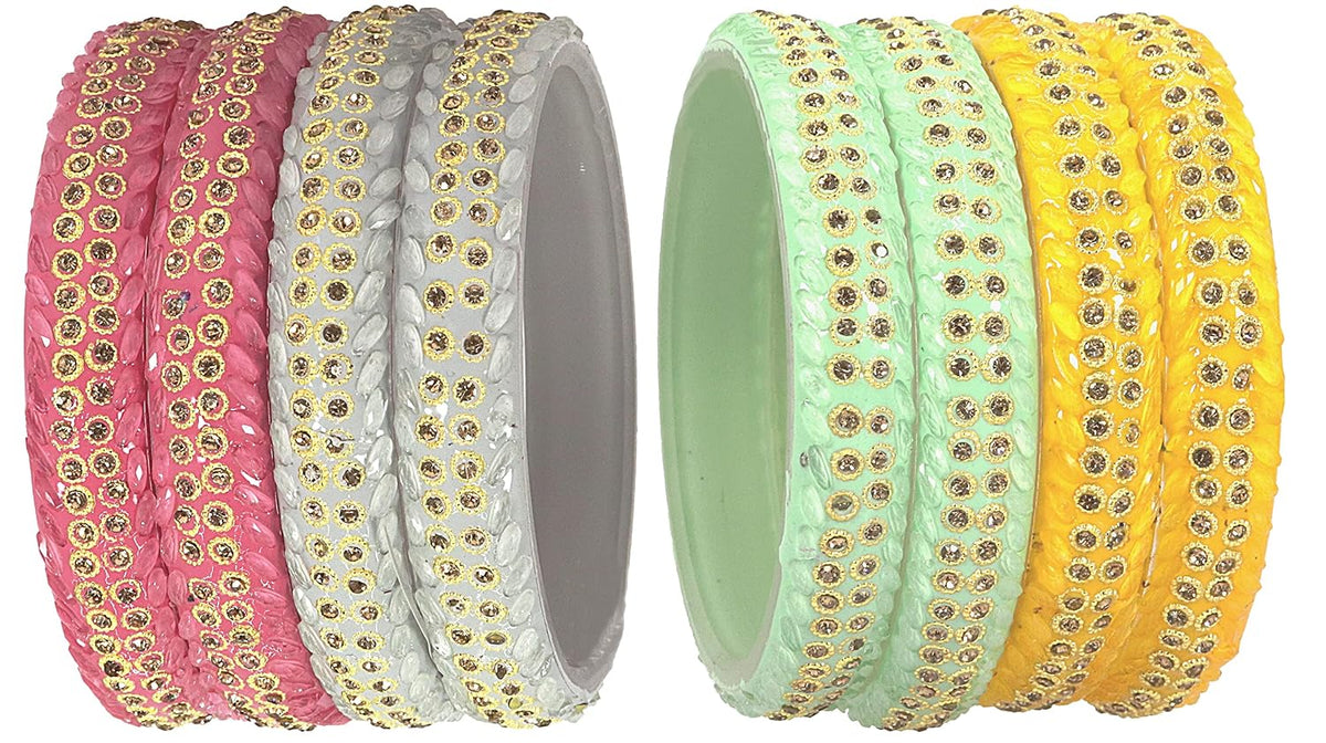 NMII Acrylic (Plastic) With Zircon Gemstone and Studded Worked with Glossy Finished Kada Set For Women and Girls