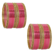 NMII Non Precious Metal with Base Metal Zircon Gemstone Studded Glossy Finished and Textured Design Traditional Bangle set for Women and Girls